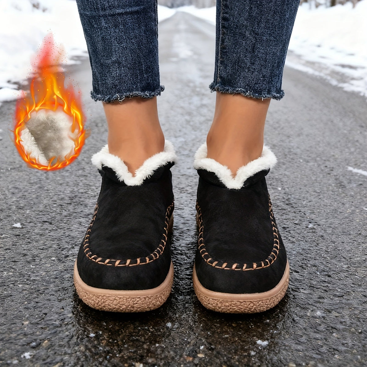 Women's Cozy Fleece-Lined Slip-On Ankle Boots