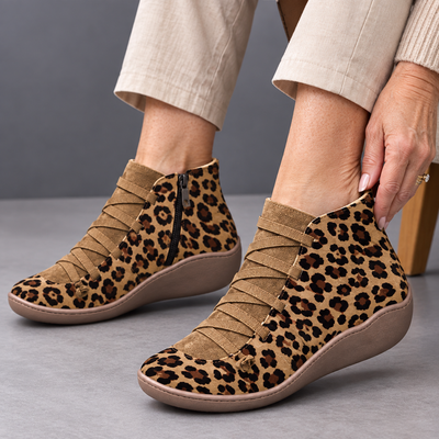 Women's Vintage Casual Short Ankle Boots Leopard-Print